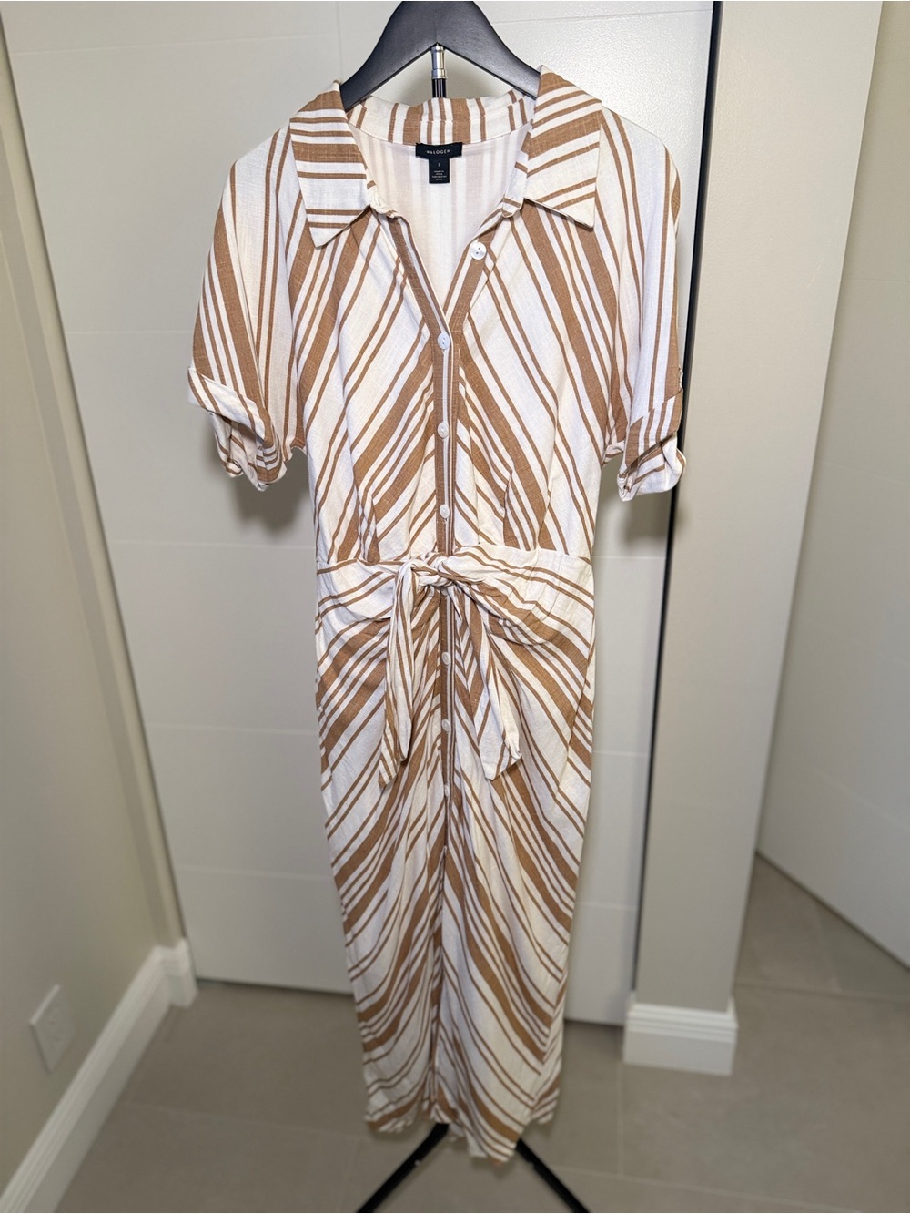 Halogen Cream & Brown Striped Midi Shirtdress